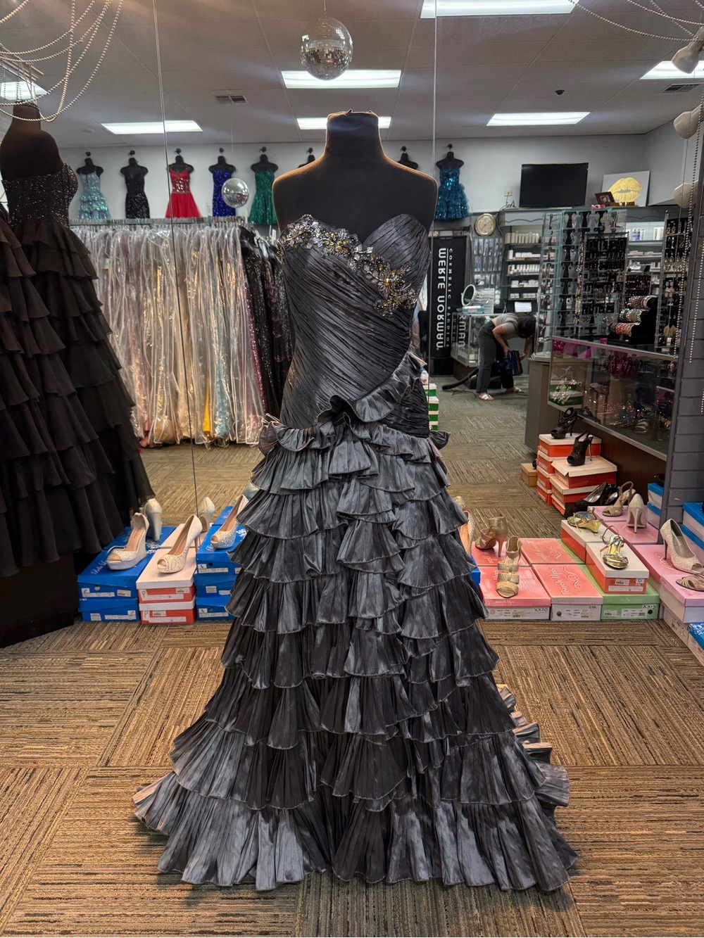 MAC DUGGAL SZ-6 75616 CHARCOAL PROM FORMAL PAGEANT DRESS